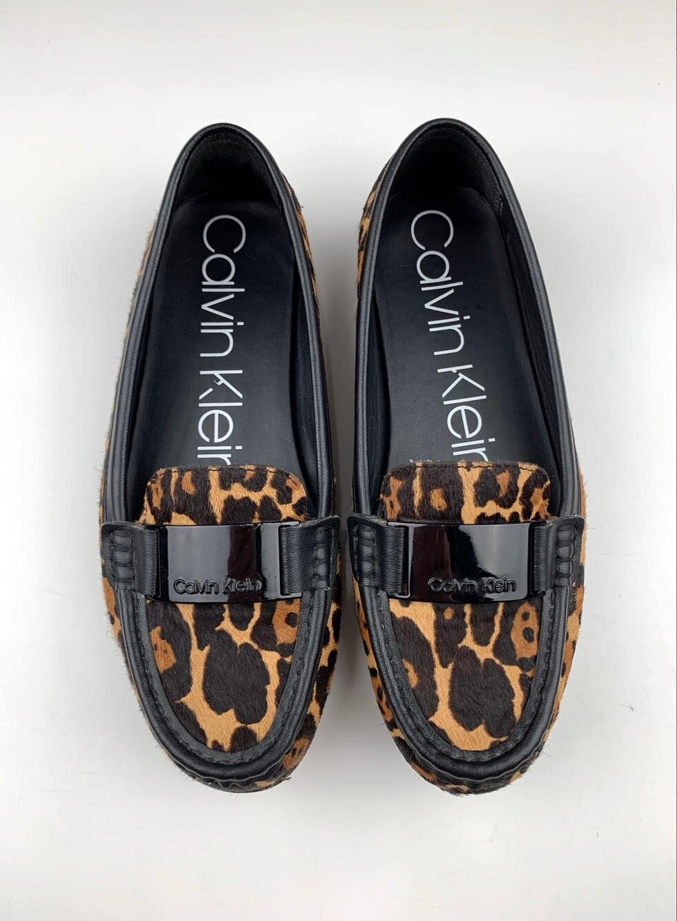 Calvin Klein Lisette Slip On Loafers Leopard Print Calf Hair Flats Women's 7